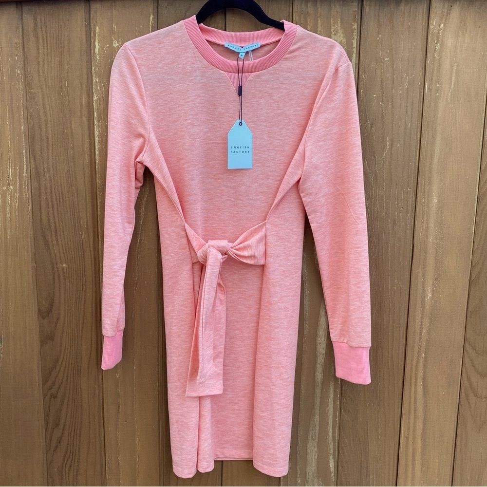 👗English Factory Peach T-shirt Look Tie at Waist Dress Sz M NWT